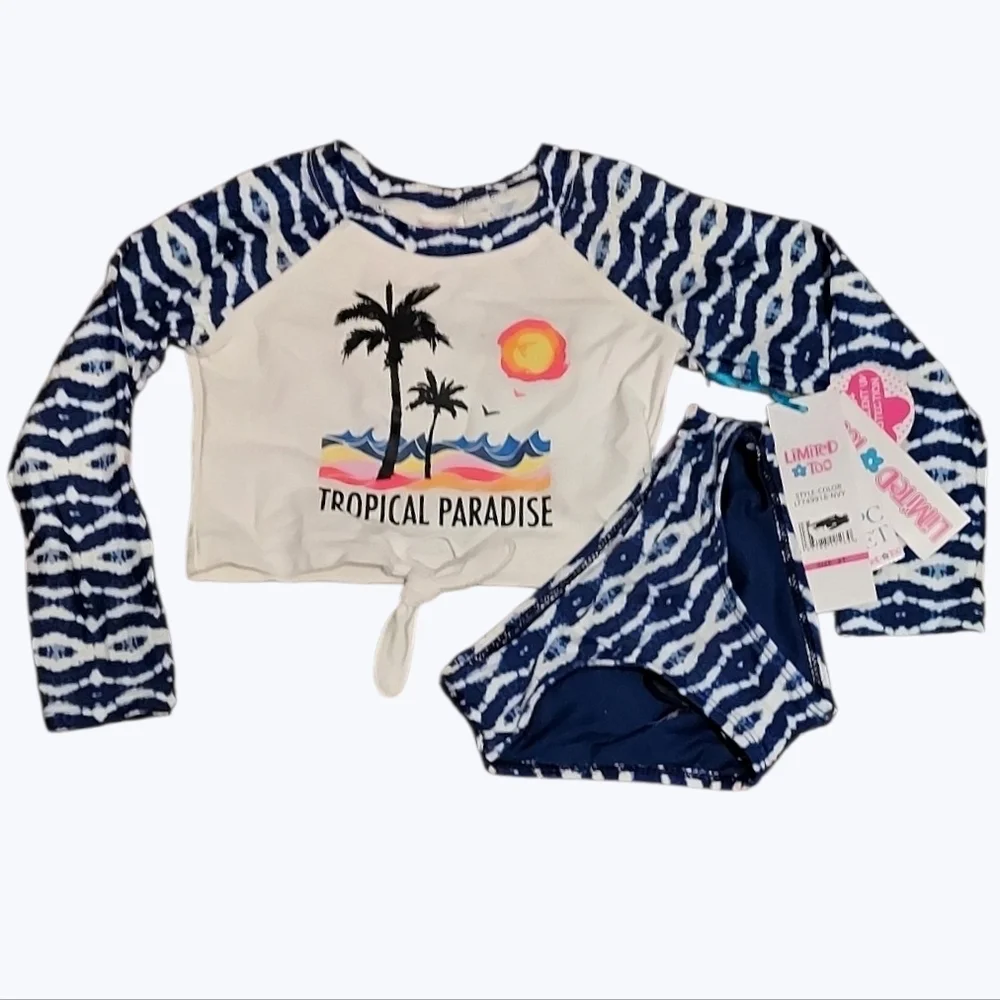 NWT Limited Too Navy Tie Dye Tropical Paradise Rashguard Set Size 2T